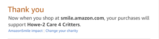 Screen welcoming user to Amazon Smile